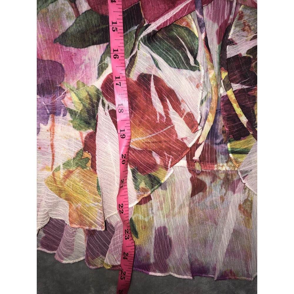 180 Degrees Blouse Women's M Floral Crinkle Tie Front Ruffe Fairy Whimsigoth Y2K - Picture 8 of 8